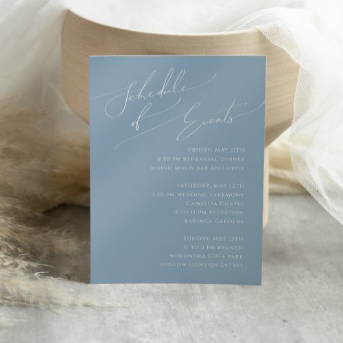 Whimsical Script  Dusty Blue Schedule of Events Enclosure Card