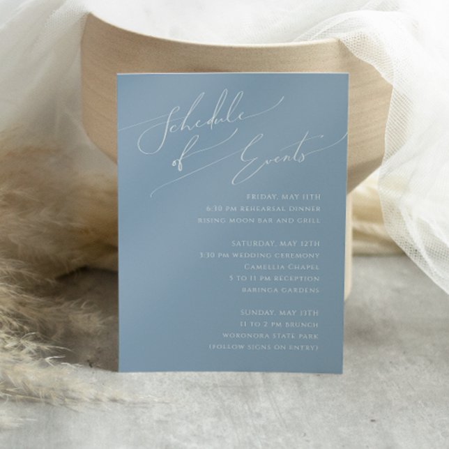 Whimsical Script | Dusty Blue Schedule of Events Enclosure Card (Creator Uploaded)