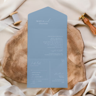 Whimsical Script Dusty Blue Seal and Send All In One Invitation