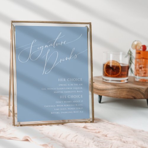Whimsical Script Dusty Blue Signature Drinks Sign