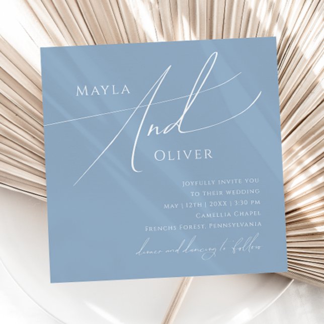Whimsical Script | Dusty Blue Square Wedding Invitation (Creator Uploaded)