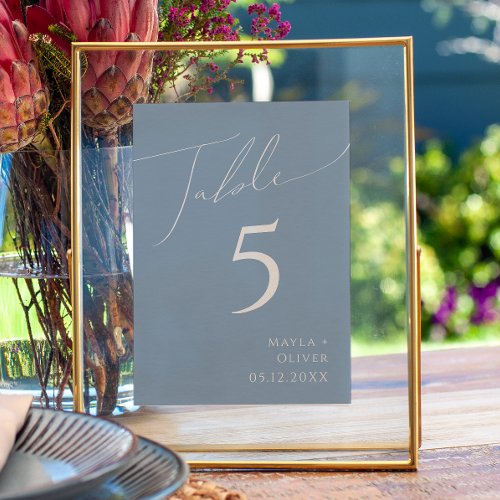Whimsical Script  Dusty Blue Table Number