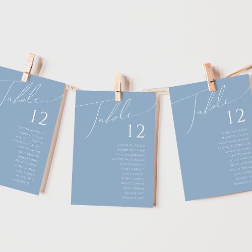 Whimsical Script  Dusty Blue Table Number Chart