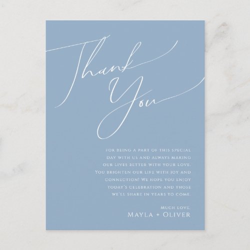 Whimsical Script  Dusty Blue Table Thank You Card