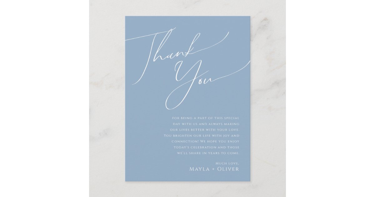 Whimsical Script | Dusty Blue Table Thank You Card | Zazzle