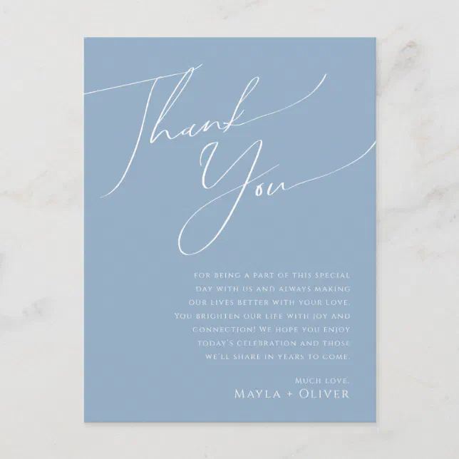 Whimsical Script | Dusty Blue Table Thank You Card | Zazzle