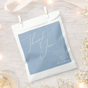 Whimsical Script Dusty Blue Thank You Favor Bag