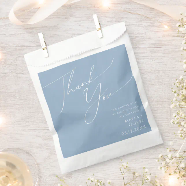 Whimsical Script | Dusty Blue Thank You Favor Bag | Zazzle