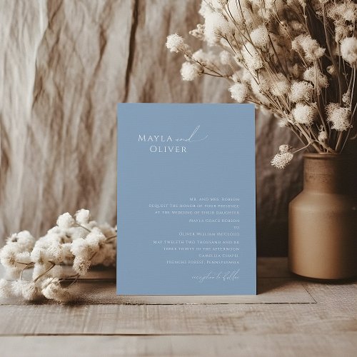 Whimsical Script  Dusty Blue Traditional Wedding Invitation