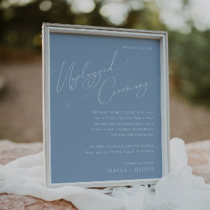 Whimsical Script Dusty Blue Unplugged Ceremony Poster