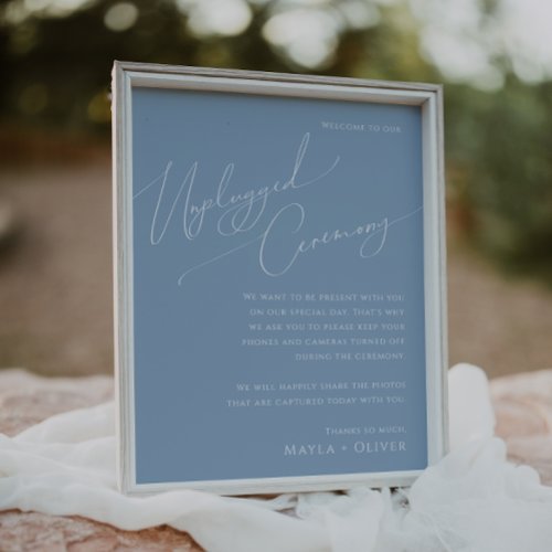 Whimsical Script  Dusty Blue Unplugged Ceremony Poster