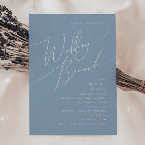 Whimsical Script  Dusty Blue Wedding Brunch Invitation