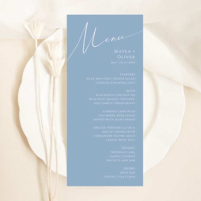 Whimsical Script | Dusty Blue Wedding Dinner Menu (Creator Uploaded)