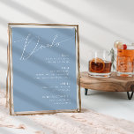 Whimsical Script | Dusty Blue Wedding Drinks Menu Poster<br><div class="desc">Introducing our stunning whimsical script | dusty blue wedding drinks menu poster perfect for your simple modern boho spring celebration. Our elegant design includes a vibrant bright, pastel color palette with a vintage chic calligraphy script. Whether you prefer a minimalist or classic style, our unique editable product offers luxury and...</div>