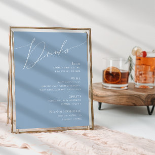 Whimsical Script   Dusty Blue Wedding Drinks Menu Poster