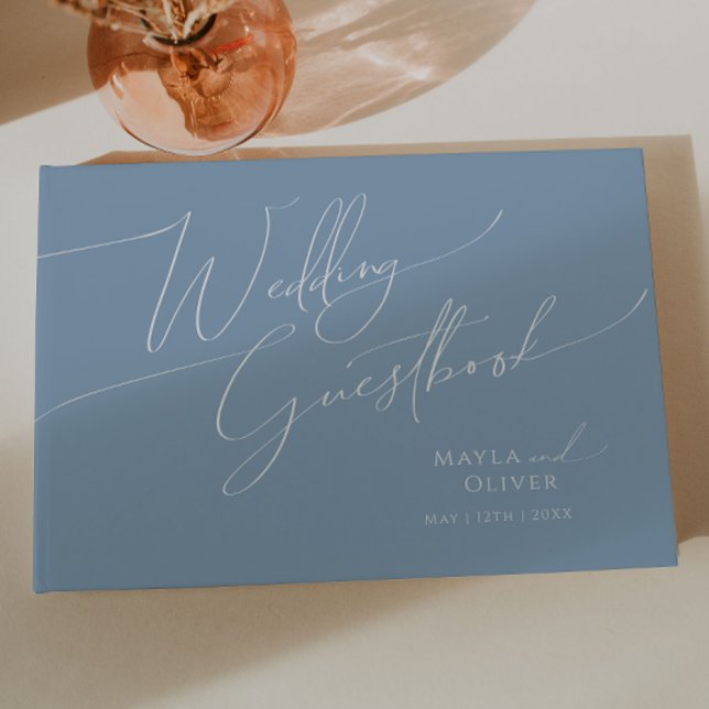 Whimsical Script | Dusty Blue Wedding Guestbook (Creator Uploaded)