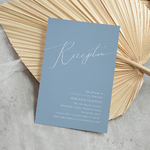 Whimsical Script Dusty Blue Wedding Reception Enclosure Card