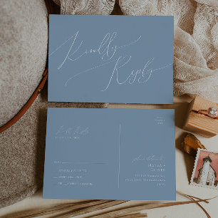 Whimsical Script Dusty Blue Wedding RSVP Postcard
