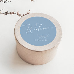 Whimsical Script | Dusty Blue Wedding Welcome Classic Round Sticker