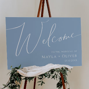 Whimsical Script Dusty Blue Welcome Foam Board
