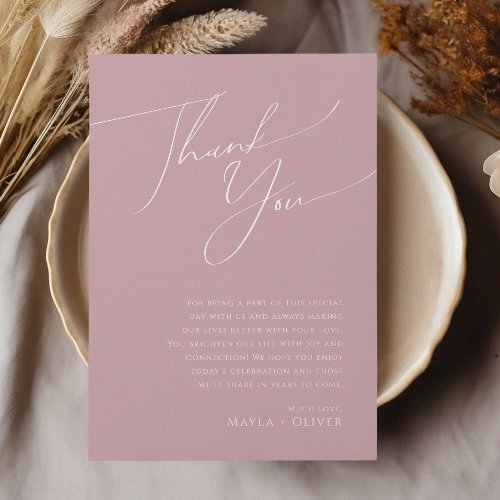 Whimsical Script  Dusty Rose 5x7 thank You Card