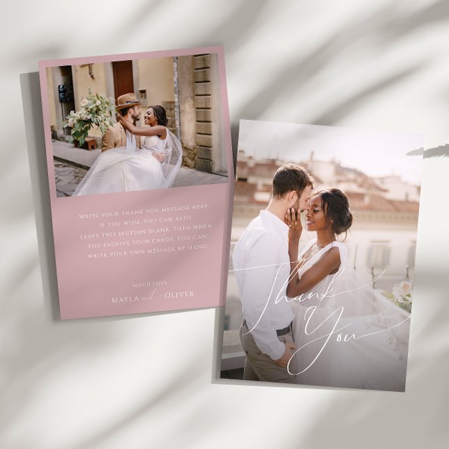 Whimsical Script | Dusty Rose Flat Photo Thank You Card (Creator Uploaded)