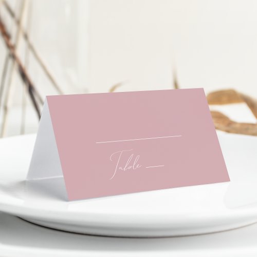 Whimsical Script  Dusty Rose Folded Place Card
