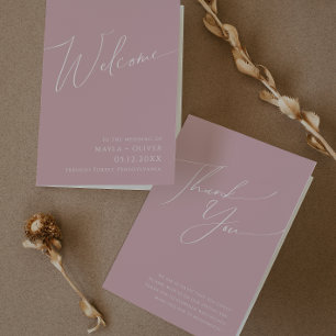 Whimsical Script   Dusty Rose Folded Wedding Program