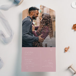 Whimsical Script   Dusty Rose Photo Seal and Send All In One Invitation