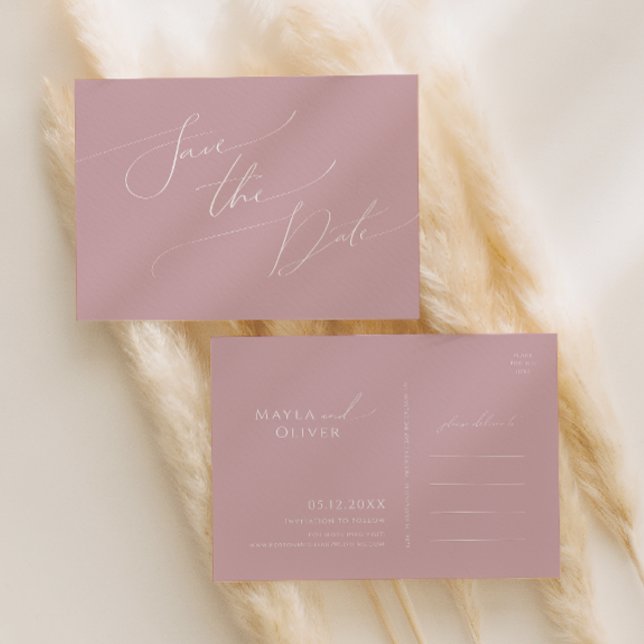 Whimsical Script | Dusty Rose Save The Date Invitation Postcard (Creator Uploaded)