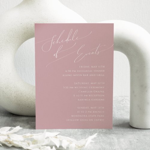 Whimsical Script  Dusty Rose Schedule of Events Enclosure Card