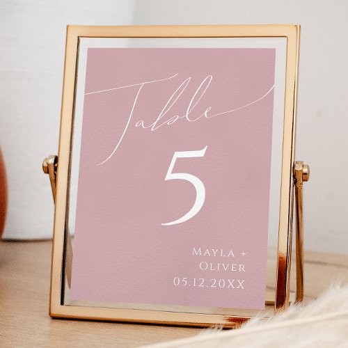 Whimsical Script  Dusty Rose Table Number