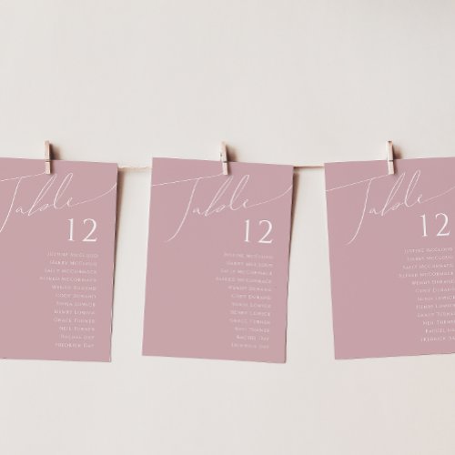 Whimsical Script  Dusty Rose Table Number Chart