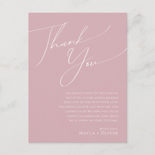 Whimsical Script  Dusty Rose Table Thank You Card