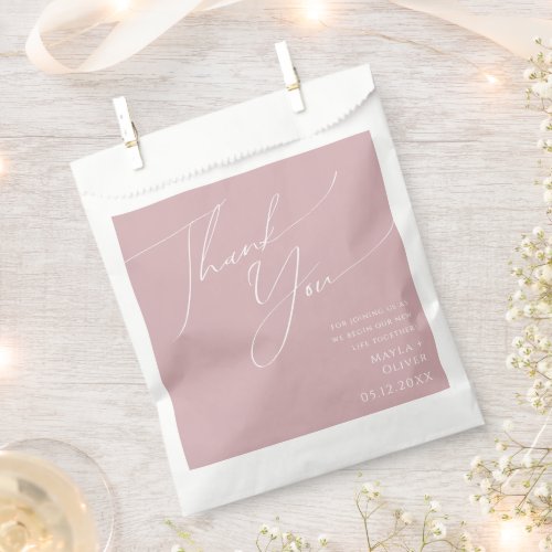 Whimsical Script  Dusty Rose Thank You Favor Bag