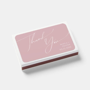 Whimsical Script   Dusty Rose Wedding Favor Matchboxes