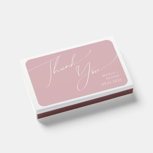 Whimsical Script  Dusty Rose Wedding Favor Matchboxes