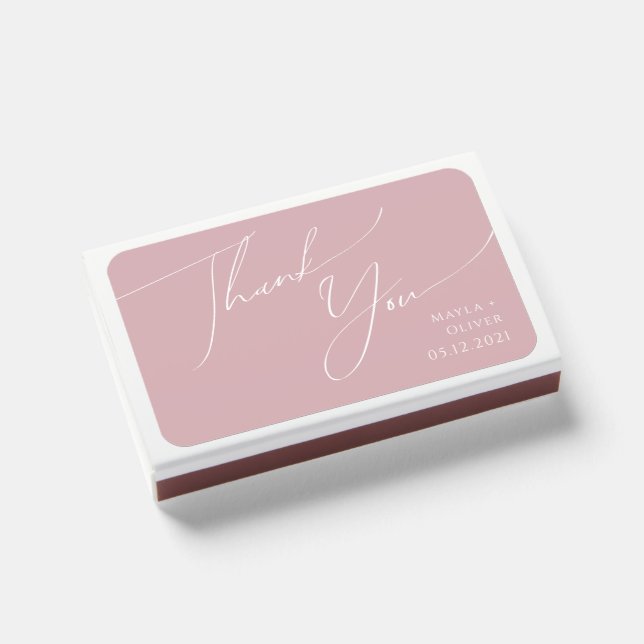 Whimsical Script | Dusty Rose Wedding Favor Matchboxes (Front Closed)