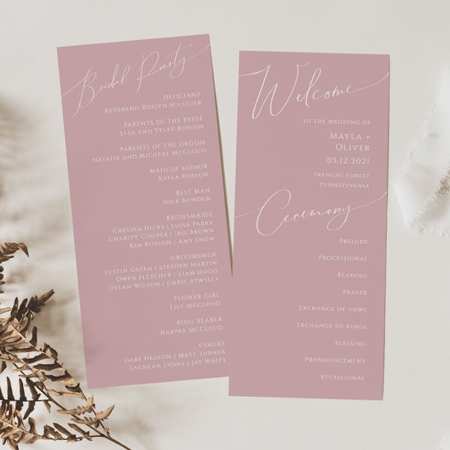 Whimsical Script | Dusty Rose Wedding Program (Creator Uploaded)