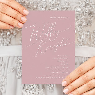Whimsical Script   Dusty Rose Wedding Reception Invitation