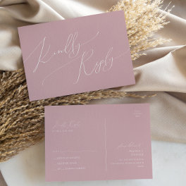 Whimsical Script Dusty Rose Wedding RSVP Postcard