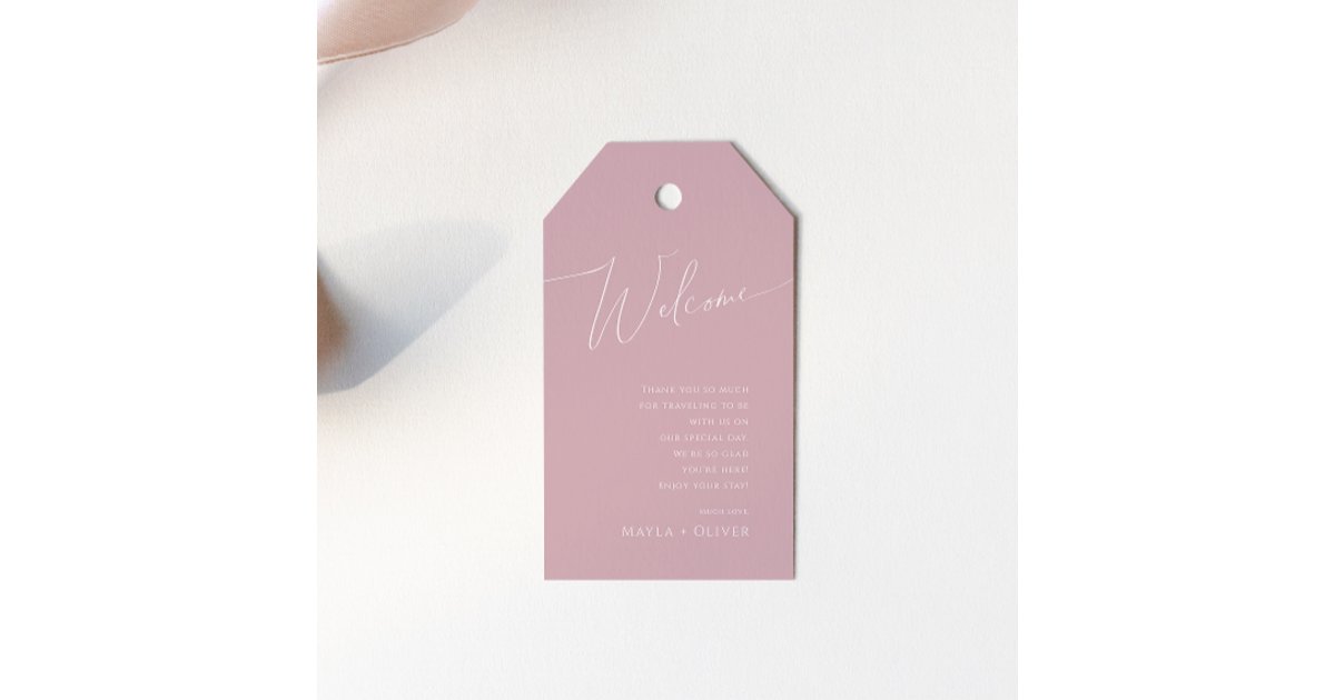 Whimsical Script | Dusty Rose Wedding Welcome Gift Tags | Zazzle