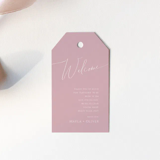 Whimsical Script | Dusty Rose Wedding Welcome Gift Tags | Zazzle