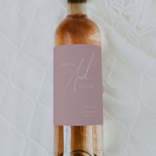 Whimsical Script  Dusty Rose Wedding Wine Label