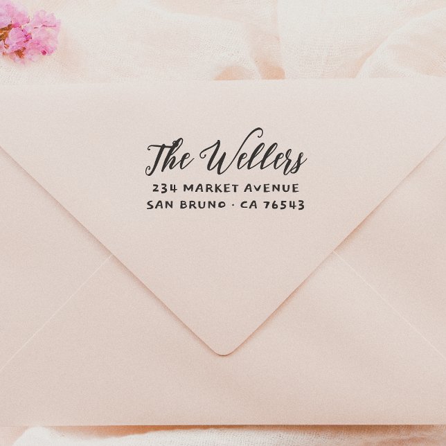 Whimsical Script Family Name & Typography Address Self-inking Stamp (Rubber Stamp Mock-up)
