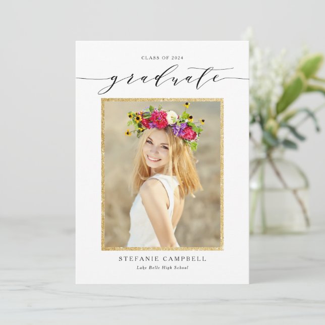 Whimsical Script Glitter Class of 2025 Graduation Announcement (Standing Front)