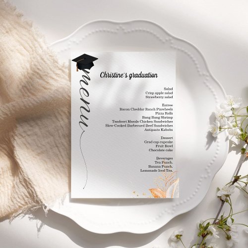 Whimsical script  Graduation party dinner menu 