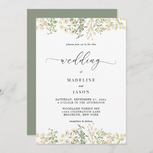 Whimsical Script Greenery Floral Wedding Invitation