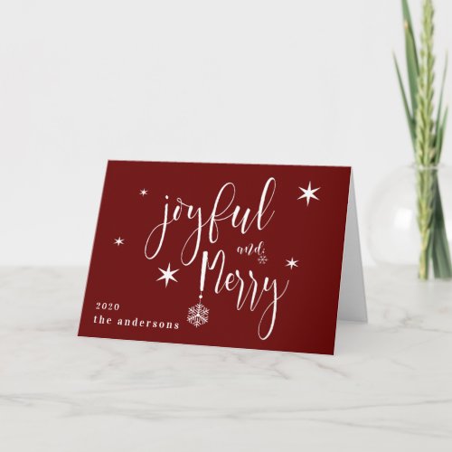 whimsical script joyful and merry christmas photo card