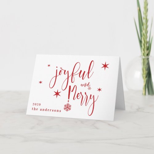 whimsical script joyful and merry christmas photo card